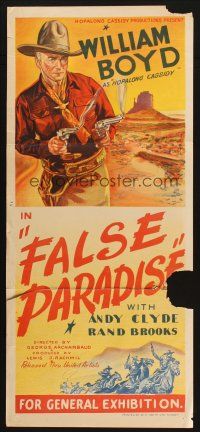 2d515 FALSE PARADISE Aust daybill '48 William Boyd as Hopalong Cassidy, cool western artwork!