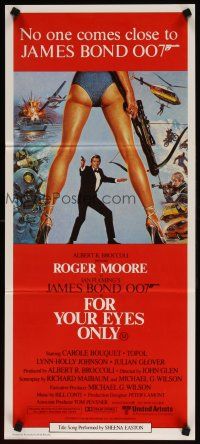 2d548 FOR YOUR EYES ONLY Aust daybill '81 Roger Moore as James Bond 007, art by Brian Bysouth!