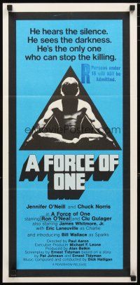 2d549 FORCE OF ONE Aust daybill '78 Chuck Norris is so bad he hears silence & sees darkness!