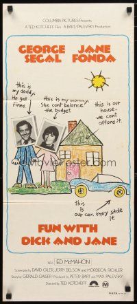 2d562 FUN WITH DICK & JANE Aust daybill '77 George Segal, Jane Fonda, child's drawing poster art!