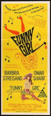 2d563 FUNNY GIRL Aust daybill '69 stone litho of Barbra Streisand, directed by William Wyler!
