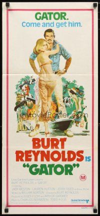 2d567 GATOR Aust daybill '76 art of Burt Reynolds & Hutton by McGinnis, White Lightning sequel!