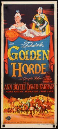 2d577 GOLDEN HORDE Aust daybill '51 stone litho of David Farrar & pretty Ann Blyth!