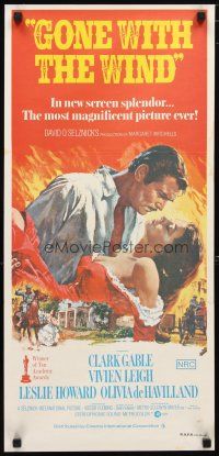 2d579 GONE WITH THE WIND Aust daybill R70s art of Clark Gable & Vivien Leigh, all-time classic!