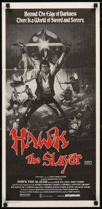 2d596 HAWK THE SLAYER Aust daybill '80 cool artwork of hero Jack Palance holding sword over head!