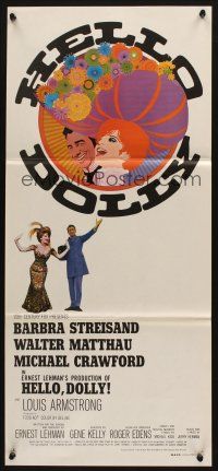 2d604 HELLO DOLLY Aust daybill '70 art of Barbra Streisand & Walter Matthau by Richard Amsel!