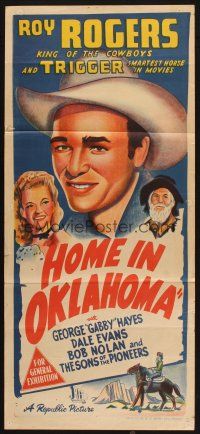 2d612 HOME IN OKLAHOMA Aust daybill '46 great stone litho of Roy Rogers, plus Dale Evans & Gabby!