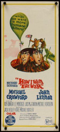 2d622 HOW I WON THE WAR Aust daybill '68 wacky art of John Lennon & Michael Crawford on helmet!
