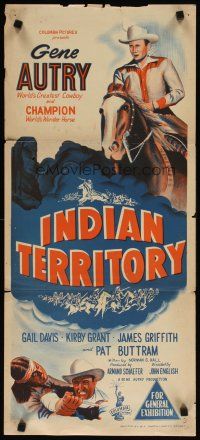 2d642 INDIAN TERRITORY Aust daybill '50 stone litho of Gene Autry on Champion the Wonder Horse!