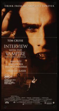 2d653 INTERVIEW WITH THE VAMPIRE Aust daybill '94 c/u of fanged Tom Cruise, Brad Pitt, Anne Rice