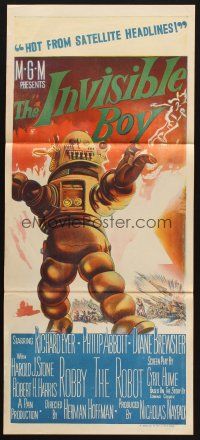 2d655 INVISIBLE BOY Aust daybill '57 Robby the Robot as the monster who would destroy the world!