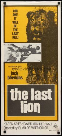 2d694 LAST LION Aust daybill '72 Jack Hawkins, Karen Spies, it will be the last kill for one!