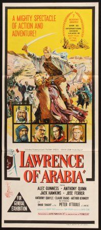 2d696 LAWRENCE OF ARABIA Aust daybill '63 David Lean classic, stone litho art of Peter O'Toole!