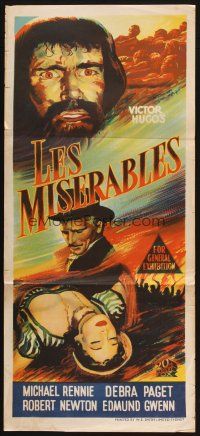 2d700 LES MISERABLES Aust daybill '52 Michael Rennie as Jean Valjean, Debra Paget, Victor Hugo