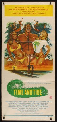 2d705 LIFEGUARD Aust daybill '76 art of Sam Elliot with sexy beach babes by Roger Huyssen!