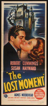 2d715 LOST MOMENT Aust daybill '47 stone litho of Susan Hayward & Bob Cummings by spooky house!