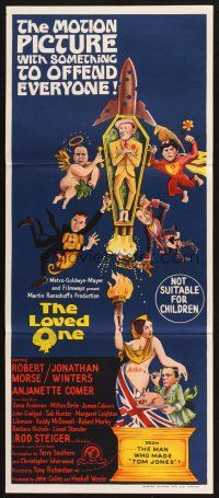 2d719 LOVED ONE Aust daybill '65 the motion picture with something to offend everyone!