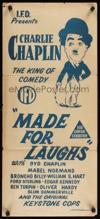 2d725 MADE FOR LAUGHS Aust daybill 1952 great art of Charlie Chaplin in classic pose!
