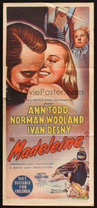 2d727 MADELEINE Aust daybill '50 directed by David Lean, sexy Ann Todd murders her lover!