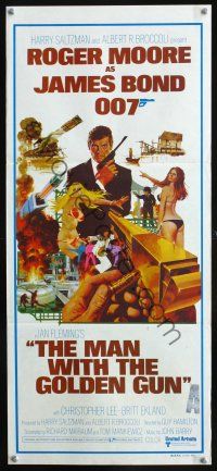 2d741 MAN WITH THE GOLDEN GUN Aust daybill '74 Roger Moore as James Bond by Robert McGinnis!