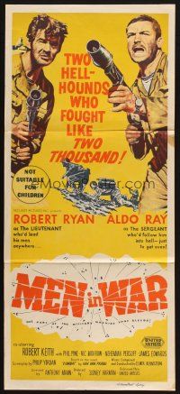 2d762 MEN IN WAR Aust daybill '57 stone litho of Robert Ryan & Aldo Ray with guns, Korea War!