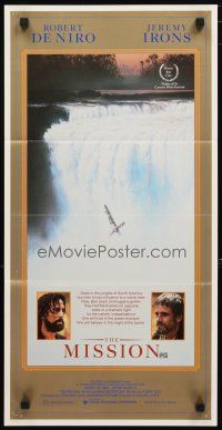 2d773 MISSION Aust daybill '86 Robert De Niro, Jeremy Irons, cool waterfall artwork!