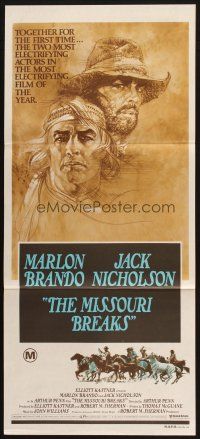 2d774 MISSOURI BREAKS Aust daybill '76 art of Marlon Brando & Jack Nicholson by Bob Peak!