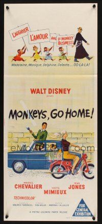 2d778 MONKEYS GO HOME Aust daybill '67 Disney, art of Maurice Chevalier, Yvette Mimieux & apes!