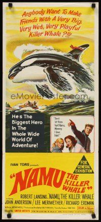 2d802 NAMU THE KILLER WHALE Aust daybill '66 Lee Meriwether, Robert Lansing, killer whale art!