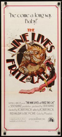 2d812 NINE LIVES OF FRITZ THE CAT Aust daybill '74 Robert Crumb, great art of smoking cartoon feline