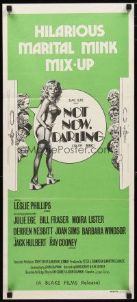 2d819 NOT NOW DARLING Aust daybill '73 art of sexy half-naked Julie Ege & top cast members!