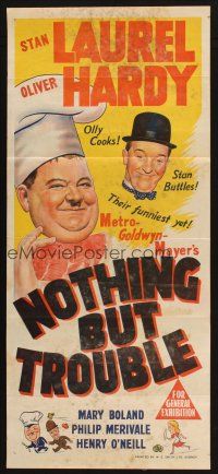 2d820 NOTHING BUT TROUBLE Aust daybill '45 great stone litho of Stan Laurel & Oliver Hardy!