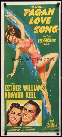 2d835 PAGAN LOVE SONG Aust daybill '50 stone litho of sexy Esther Williams swimming!