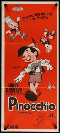 2d848 PINOCCHIO Aust daybill R70s Disney classic cartoon about a wooden boy who wants to be real!