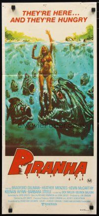 2d850 PIRANHA Aust daybill '78 Roger Corman, art of man-eating fish & sexy girl by John Solie!