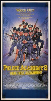 2d855 POLICE ACADEMY 2 Aust daybill '85 Steve Guttenberg, Bubba Smith, Drew Struzan art of cast!