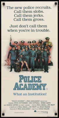 2d854 POLICE ACADEMY Aust daybill '84 Steve Guttenberg, Kim Cattrall, Drew Struzan police artwork!