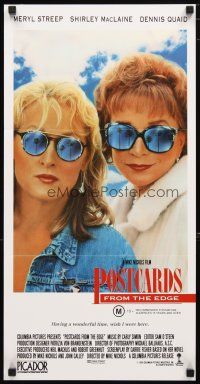 2d860 POSTCARDS FROM THE EDGE Aust daybill '90 Shirley MacLaine & Meryl Streep w/sunglasses!