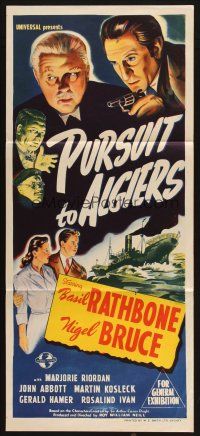 2d871 PURSUIT TO ALGIERS Aust daybill '45 stone litho of Basil Rathbone as Sherlock Holmes!