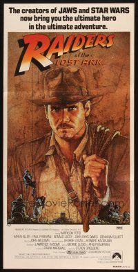 2d877 RAIDERS OF THE LOST ARK Aust daybill '81 great artwork of Harrison Ford by Richard Amsel!
