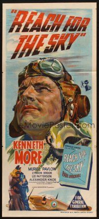 2d879 REACH FOR THE SKY Aust daybill '57 cool stone litho of English pilot Kenneth More!