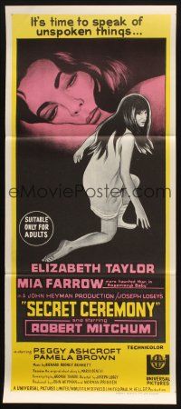 2d897 SECRET CEREMONY Aust daybill '68 Elizabeth Taylor, Mia Farrow, Joseph Losey directed!
