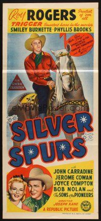 2d903 SILVER SPURS Aust daybill '43 stone litho of Roy Rogers close up & riding Trigger!