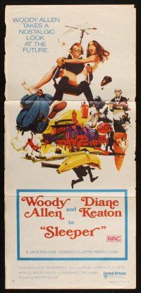 2d906 SLEEPER Aust daybill '74 Woody Allen, Diane Keaton, wacky sci-fi comedy art by McGinnis!