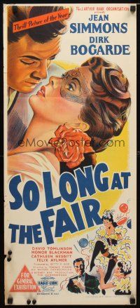 2d909 SO LONG AT THE FAIR Aust daybill '50 Terence Fisher, art of Jean Simmons & Bogarde!