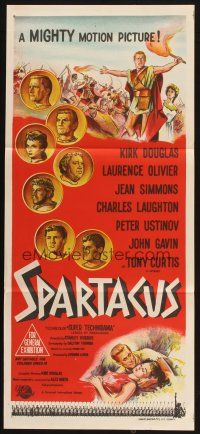 2d912 SPARTACUS Aust daybill '60 classic Stanley Kubrick & Kirk Douglas epic, cool coin art!