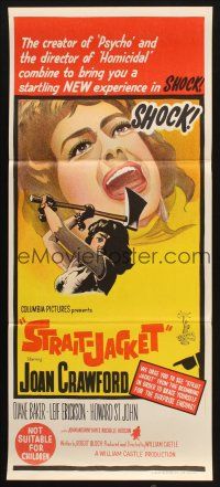 2d919 STRAIT-JACKET Aust daybill '64 art of ax murderer Joan Crawford, directed by William Castle!