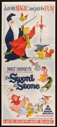 2d924 SWORD IN THE STONE Aust daybill '64 Disney's cartoon story of young King Arthur & Merlin!