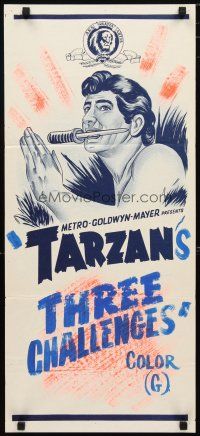 2d930 TARZAN Aust daybill '60s art of the heroes with a knife in his mouth!
