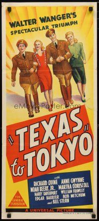 2d935 TEXAS TO TOKYO Aust daybill '43 stone litho of Beery, Quine, Gwynne & O'Driscoll arm-in-arm!